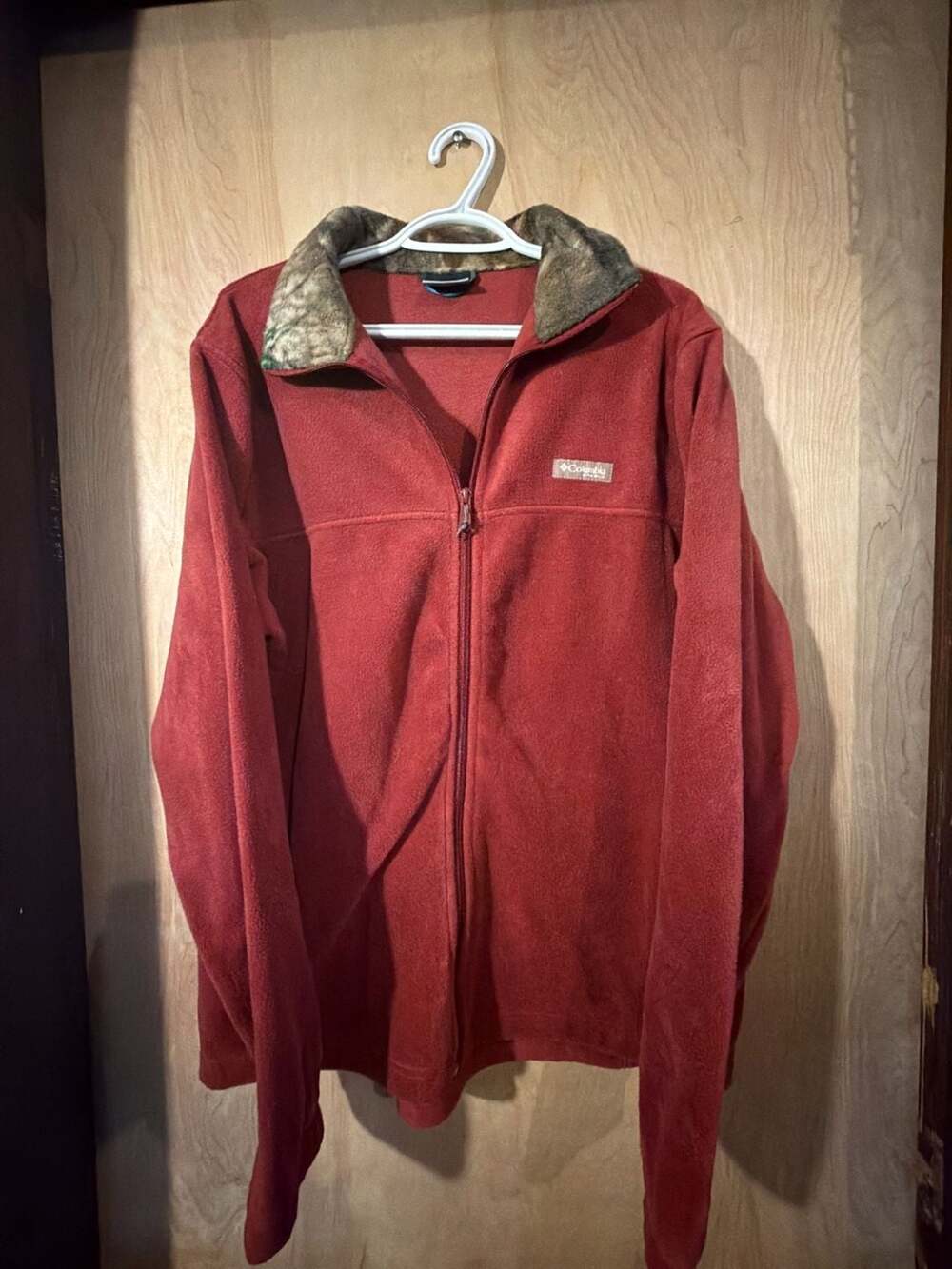 Columbia PHG Fleece Jacket Size L Red Camo Collar Full Zip